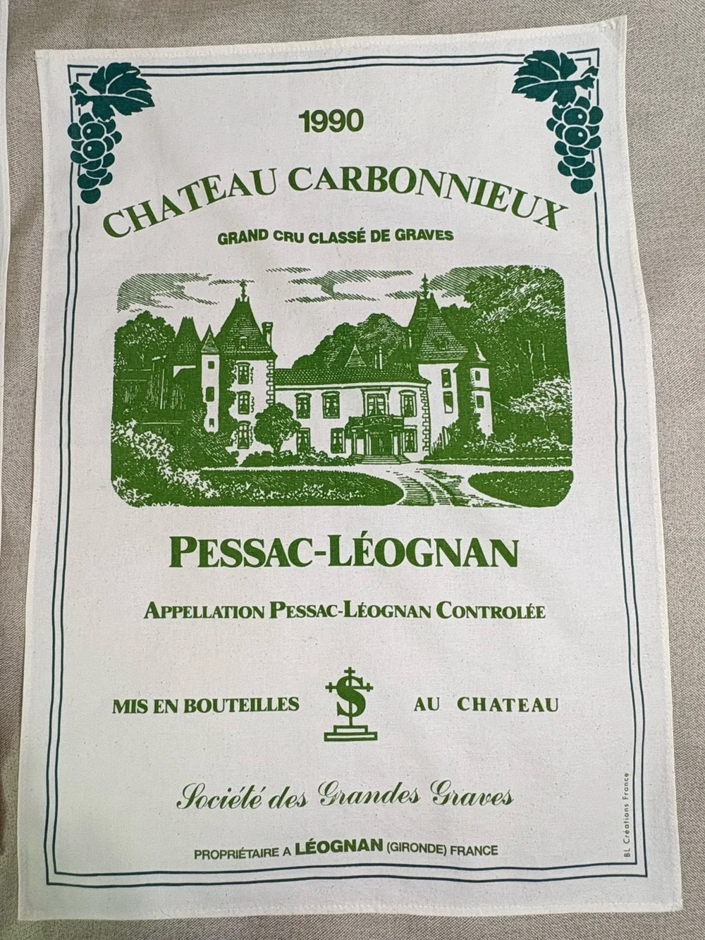 Set 2 Vintage French Chateau Wine Tea Towels 1990 France Cotton Unused